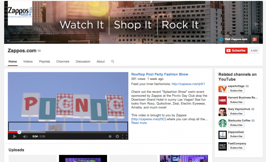 Looking at the Zappos Youtube channel.