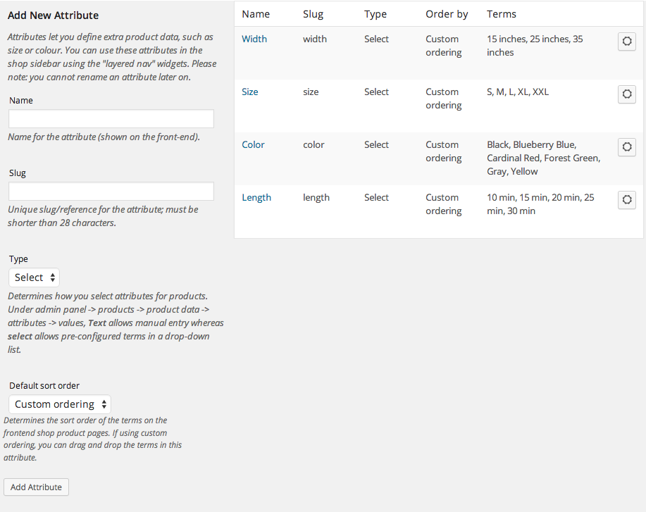 Woocommerce Configure attributes